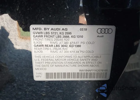 2019 Audi Sq5 3.0T Premium из США, поврежденный, VIN WA1B4AFY1K2076165